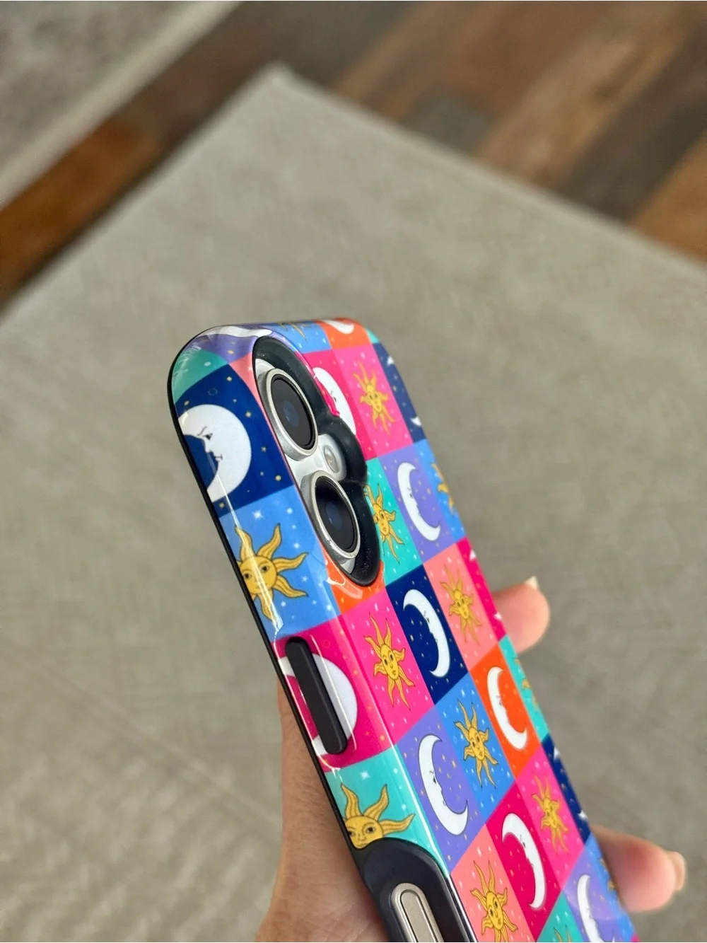 Vibrant Eclectic Sun & Moon Checkerboard Phone Case For iPhone 16